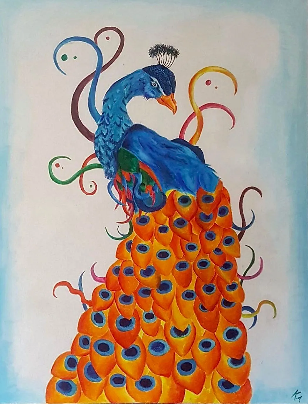 a Peacock A peacock with swirling patterns acrylic painting in the Animals collection by Kristina Andersson
